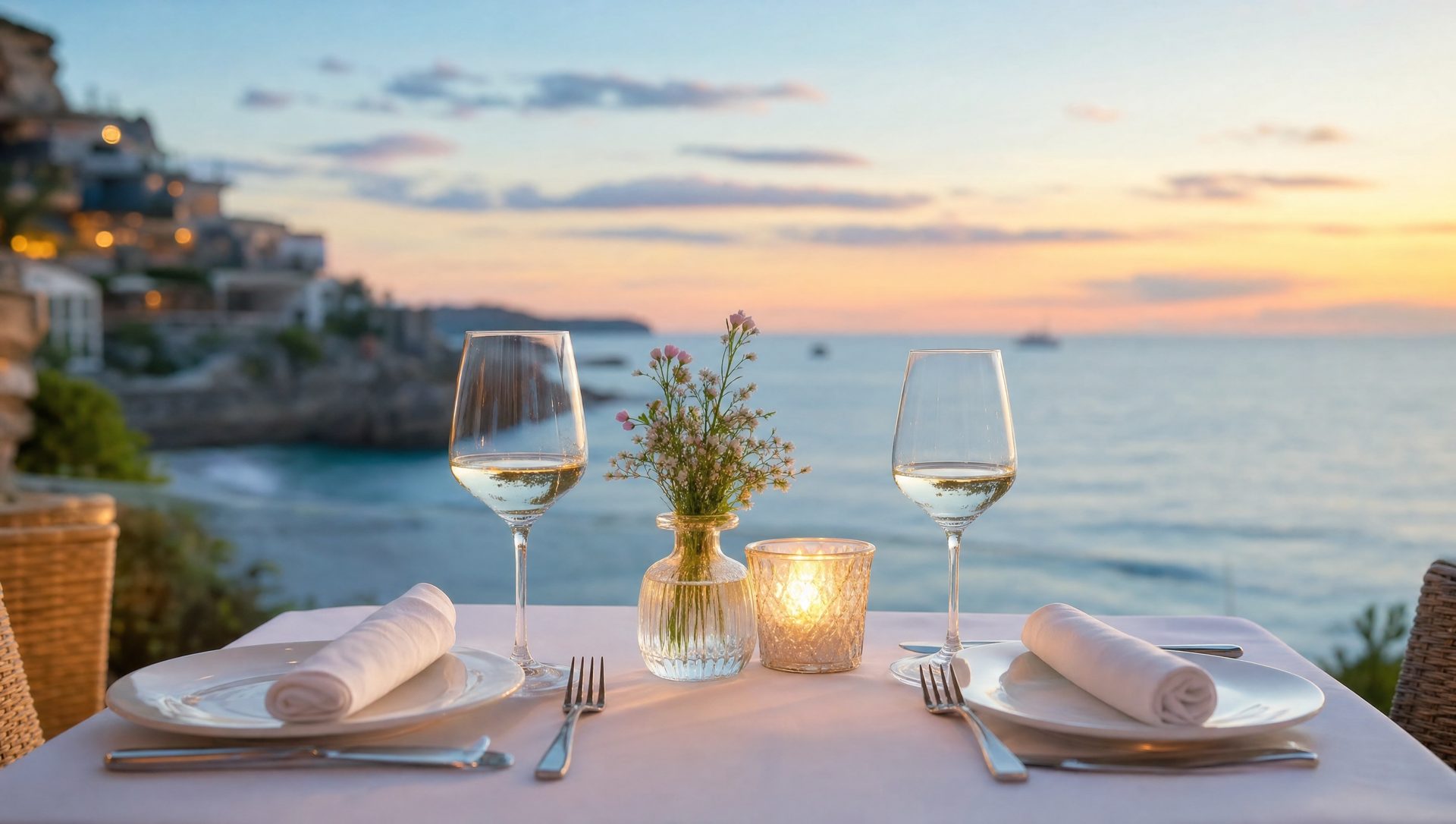 Mesa para dos puesta al atardecer